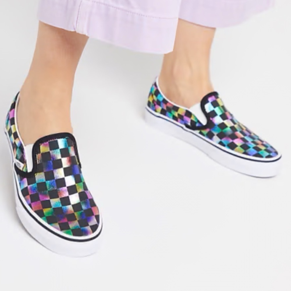 Vans Asher Classic Slip-On Checkerboard Shoe, Iridescent Check, Size 6.5